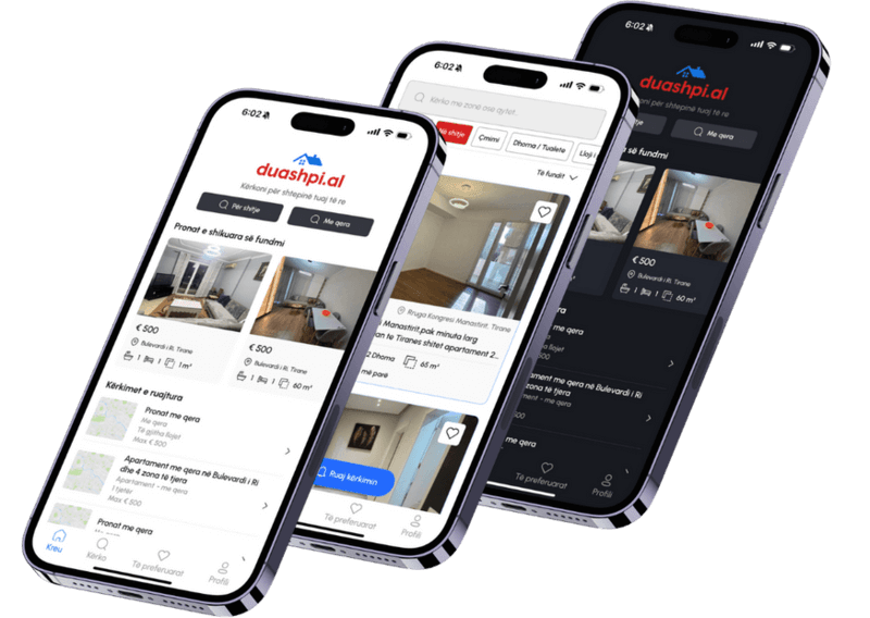 Aplikacioni mobile Duashpi.al që tregon kërkimin dhe listimet e pronave