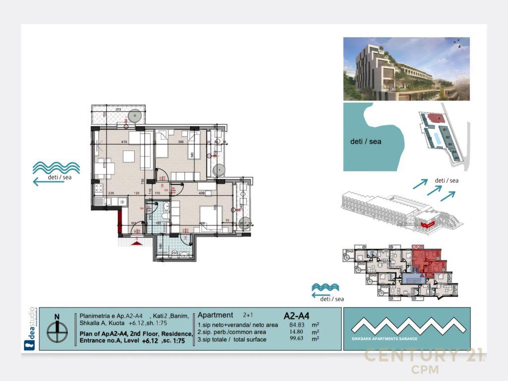 Shitet apartament 2+1 me pamje nga deti Sarande