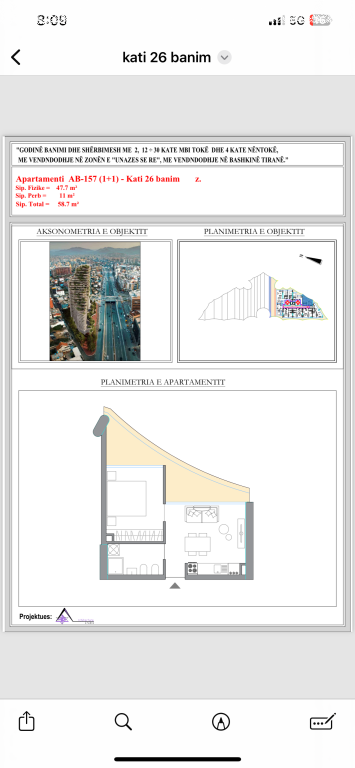 For sale apartment 1+1 The Eagle Tirana
