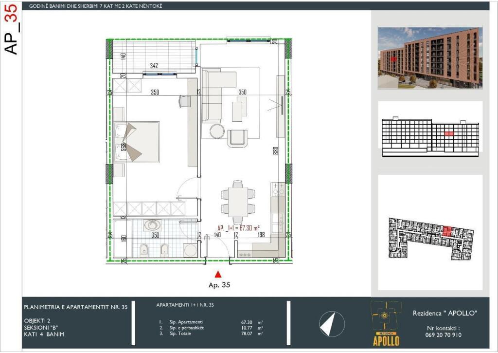 In vendita appartamento 1+1 con balcone Paskuqan, Residenca Apollo