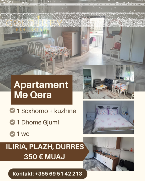 1+1 APARTMENT FOR RENT ILIRIA, BEACH, DURRES