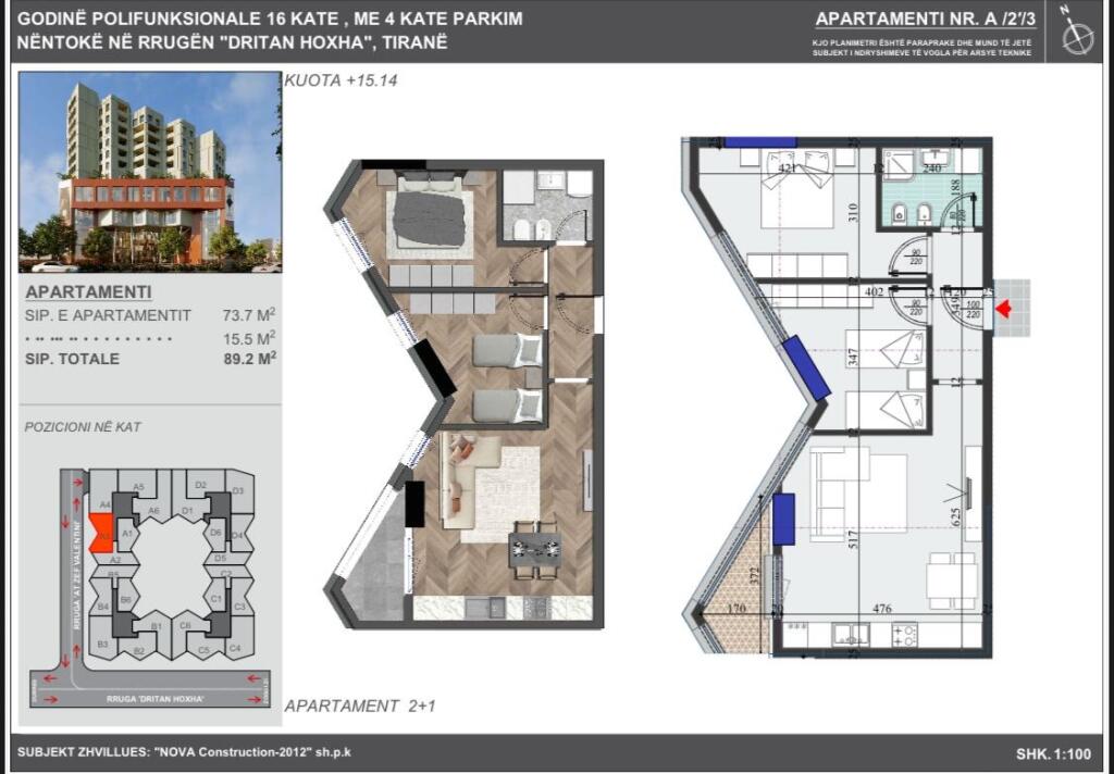 For sale 2+1 apartment Colonade Zogu i Zi