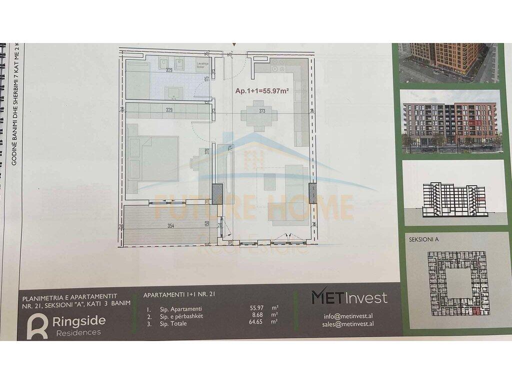Shitet Apartament 1+1, Ringside Residence, Paskuqan.