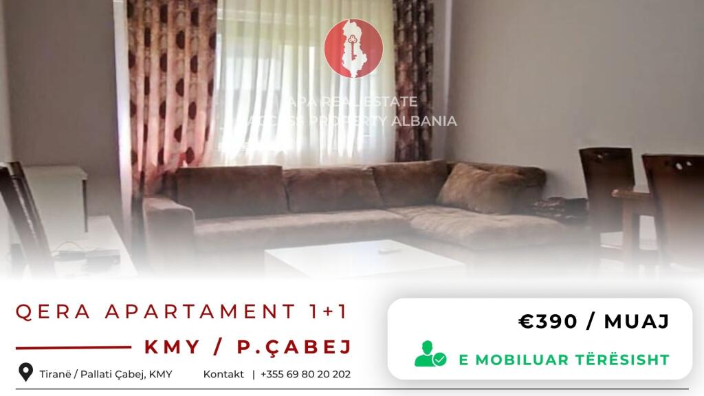 For Rent – Apartment 1+1, Çabej Building, opposite KMY – Tirana