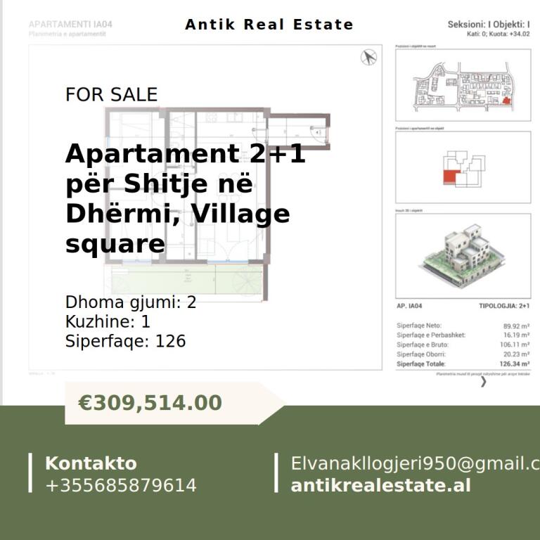 APARTAMENT PER SHITJE 2+1 DHERMI