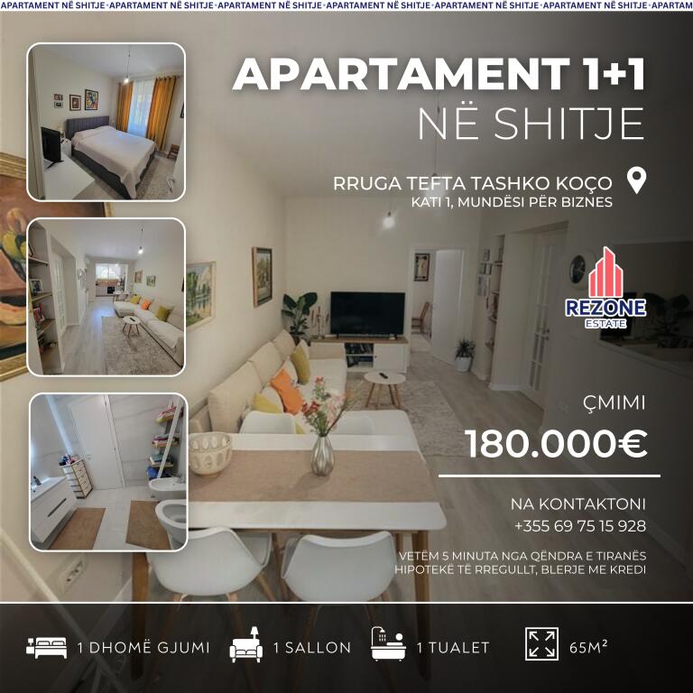For sale Apartment 1+1, 400 meters from the center of Tirana