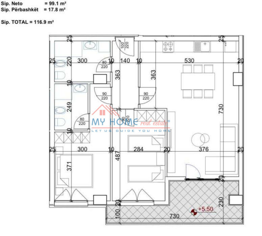 Apartament 2+1 ne shitje ne Kompleksi Aura ne Tirane