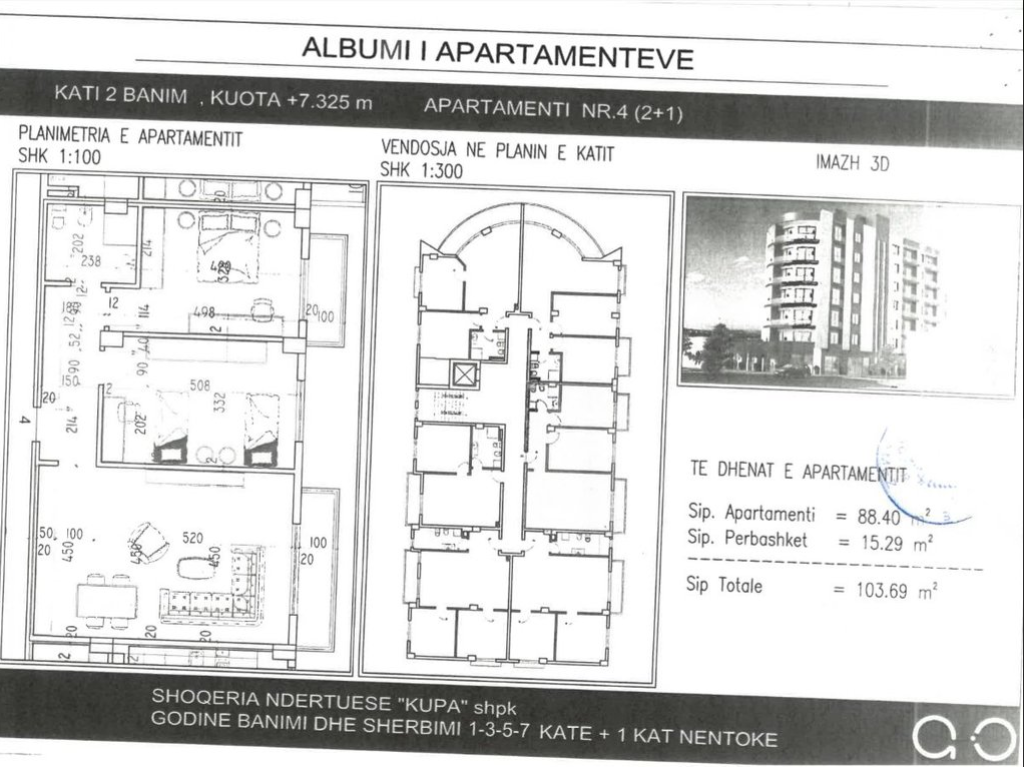 Appartamento 2+1 in Vendita a Kamëz - 103.69 m²