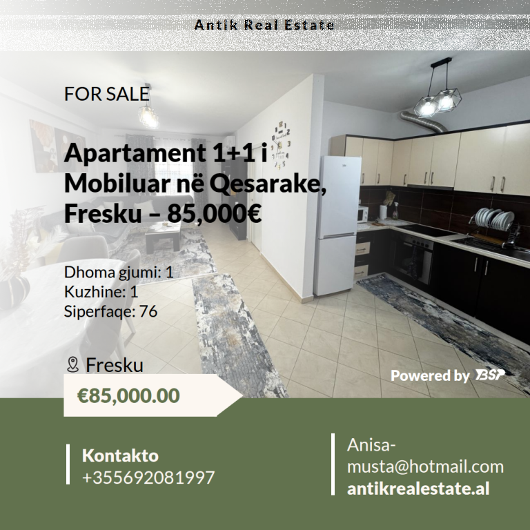 Shitet apartament 1+1 Fresk