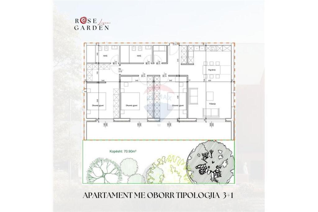 Apartment 3+1 with yard for sale / Farkë Lake