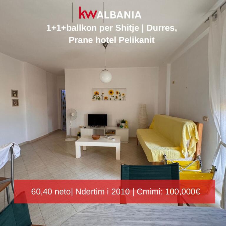 Shitet apartament 1+1 me ballkon, Durrës – përballë Hotel Pelikani