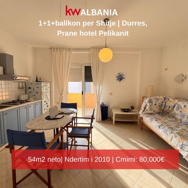 Shitet apartament 1+1 me ballkon, Durrës – përballë Hotel Pelikani