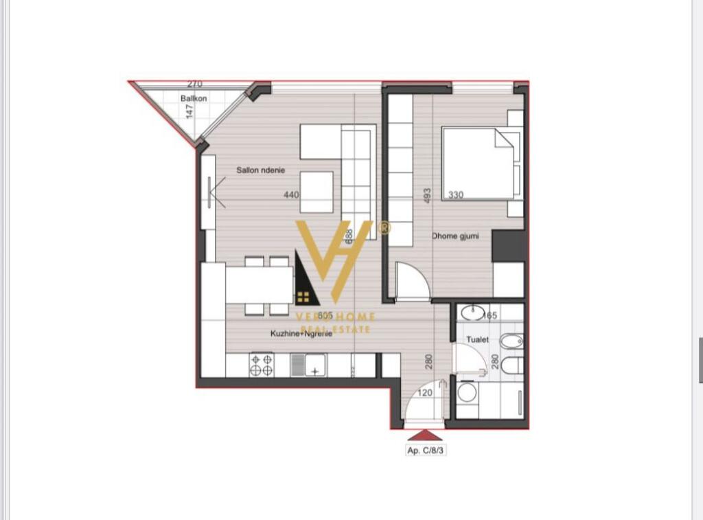 SHITET APARTAMENT 1+1+BLK TE KOM HORA VERTIKALE, RR.MUHAMET GJOLLESHA 208.000 EURO