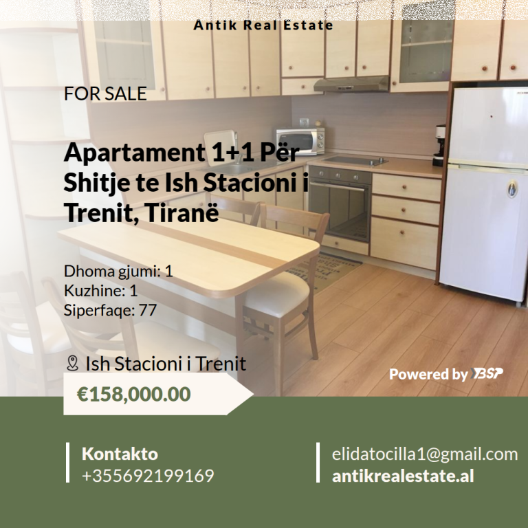 Appartamento 1+1 In Vendita presso l'ex Stazione Ferroviaria, Tirana!