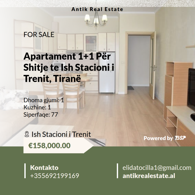 Appartamento 1+1 In Vendita presso l'ex Stazione Ferroviaria, Tirana!