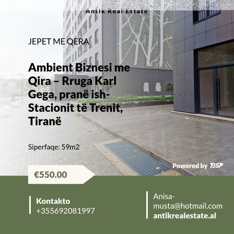 Ambient Biznesi me Qira – Rruga Karl Gega, pranë ish-Stacionit të Trenit, Tiranë