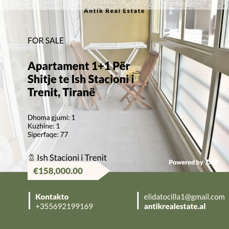 Appartamento 1+1 In Vendita presso l'ex Stazione Ferroviaria, Tirana!
