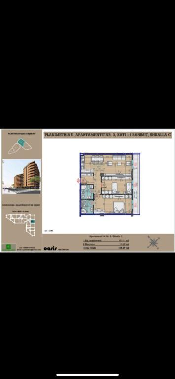 Shitet apartament  2+1+2  dhe 1 post parkimi (Kompleksi  Oasis ne Astir)