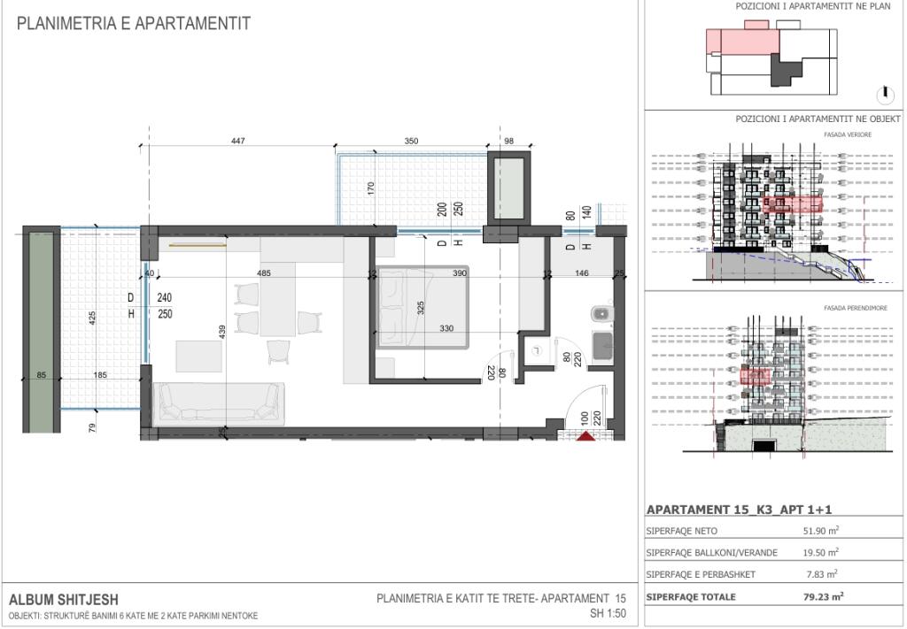 Sarande, apartment 1+1 for sale, 3rd floor