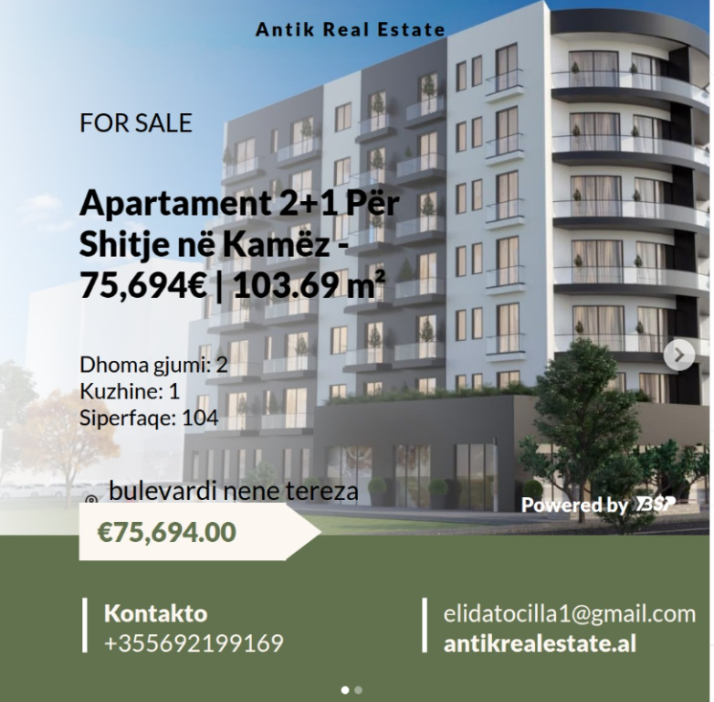 Apartament 2+1 Për Shitje në Kamëz !