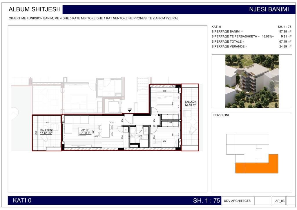 Sarande, apartment 1+1 for sale -&gt; Floor 0