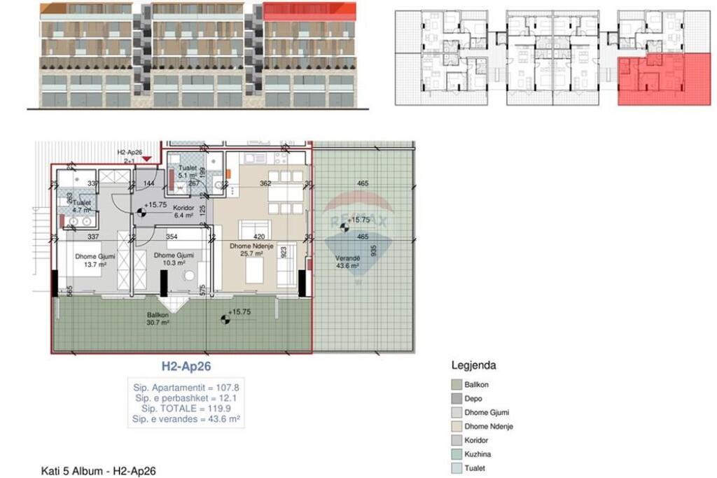 Hamallaj, apartment 3+1 for sale 5th floor, 120 m² 342,300 € (ID: 530571001-100)