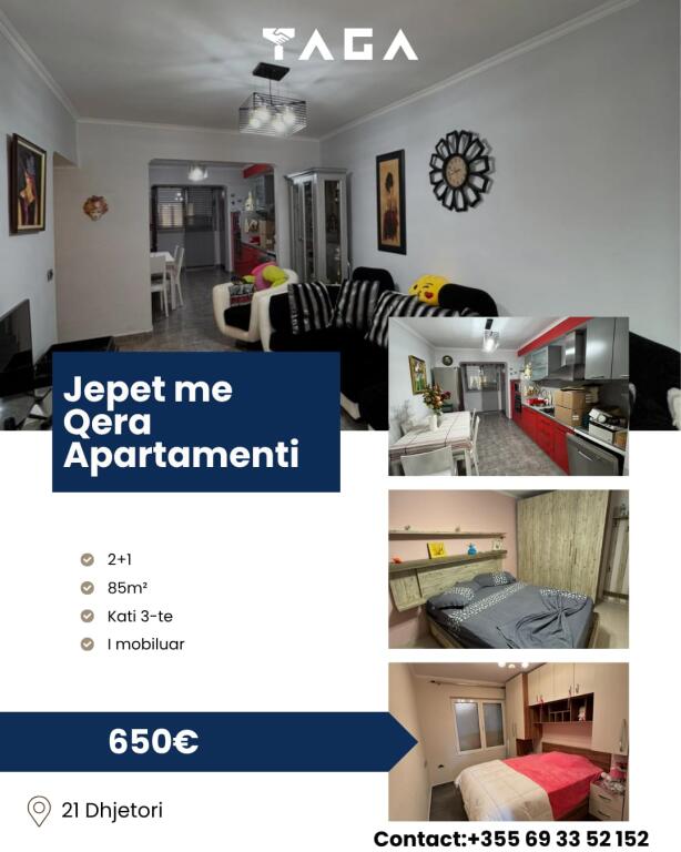 Jepet me Qera Apartament 2+1 tek 21 Dhjetori