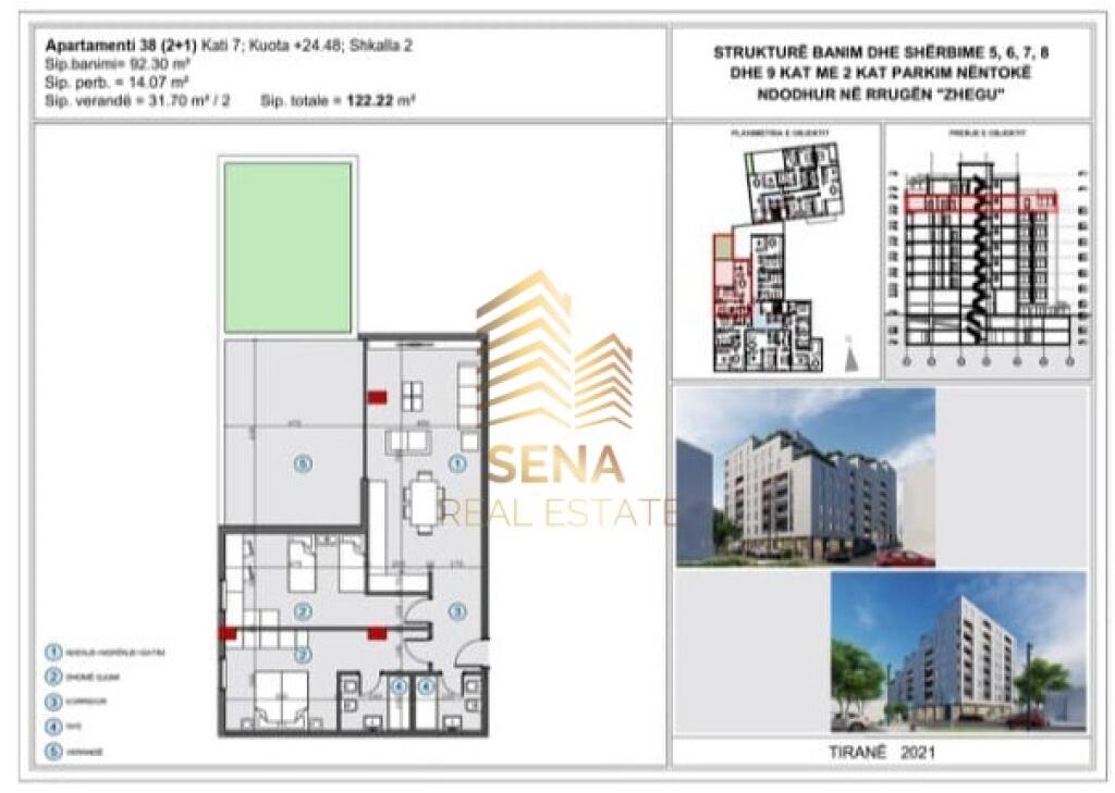 Shitet, Apartament 2+1+2wc+Verand, Ali Demi, 165.000 Euro