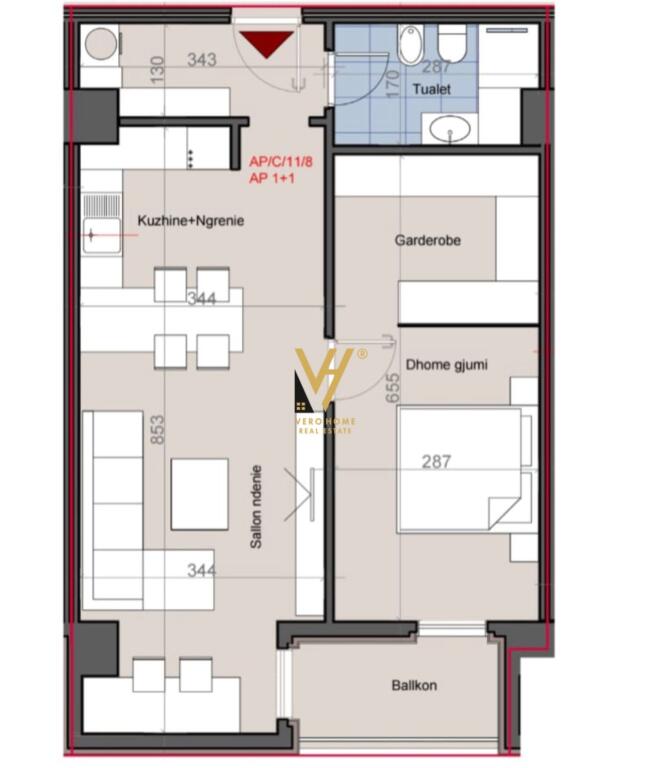 APARTMENT 1+1 FOR SALE IN KOM.HORA VERTIKALE, MUHAMET GJOLLESHA 216,000 EURO