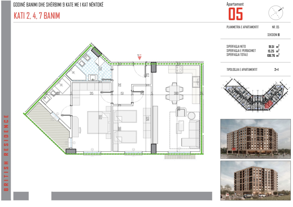 Shitet Apartament 2+1, British Rezidence, Paskuqan
