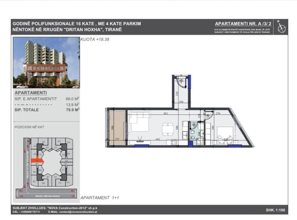 Appartamento 1+1 in vendita a prezzo d'occasione in costruzione in via Dritan Hoxha