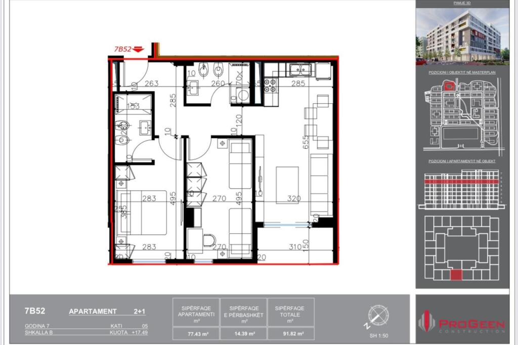 Apartment 2+1+2+35 m2 with parking for sale at Univers City, Qtu