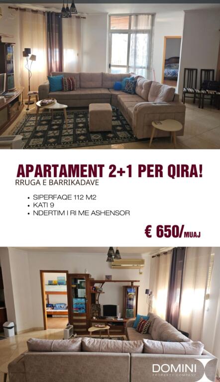 Apartament 2+1 per qira prane rruges Barrikadave