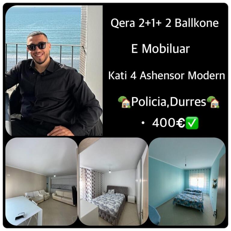 Qera Apartament Sistemin 2+1+me 2 Ballkone 📍Policia Durres