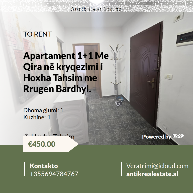 APPARTAMENTO IN AFFITTO 1+1 INCROCIO DI HOXHA TAHSIM E VIA BARDHYL