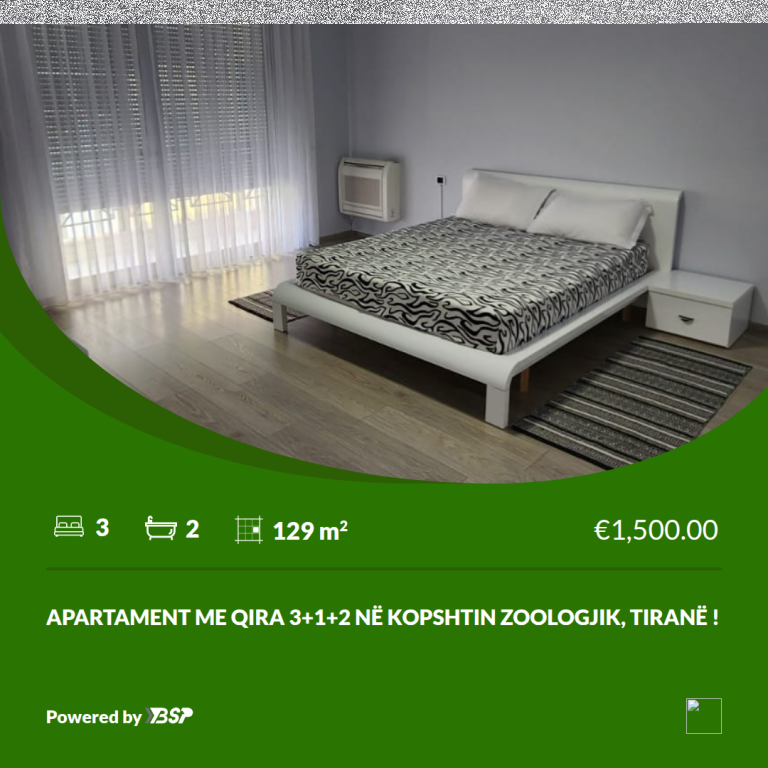 APARTMENT FOR RENT 3+1+2 IN THE ZOOLOGICAL GARDEN OF TIRANA