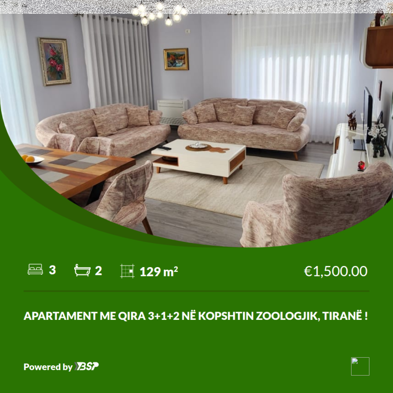 APARTMENT FOR RENT 3+1+2 IN THE ZOOLOGICAL GARDEN OF TIRANA