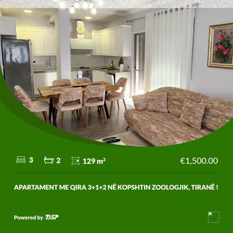 APARTMENT FOR RENT 3+1+2 IN THE ZOOLOGICAL GARDEN OF TIRANA