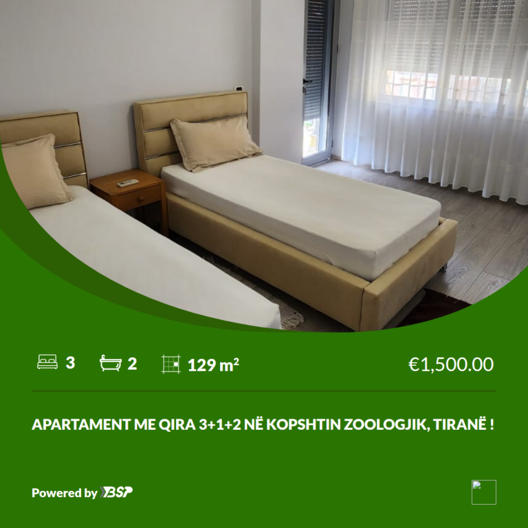 APARTMENT FOR RENT 3+1+2 IN THE ZOOLOGICAL GARDEN OF TIRANA