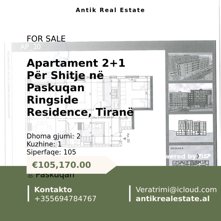 APARTAMENT PËR SHITJE NE RINGSIDE RESIDENCE