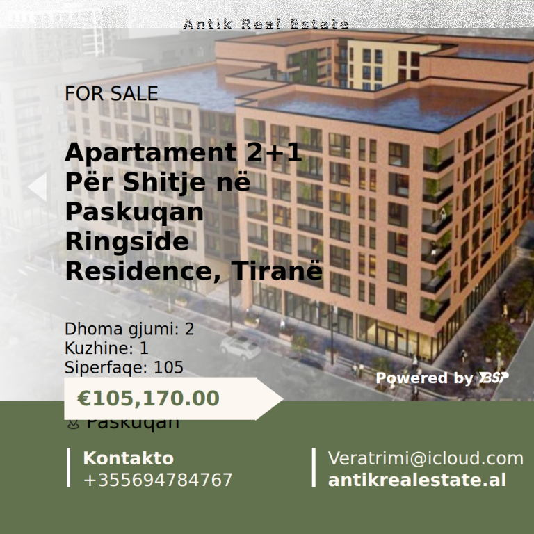 APARTAMENT PËR SHITJE NE RINGSIDE RESIDENCE