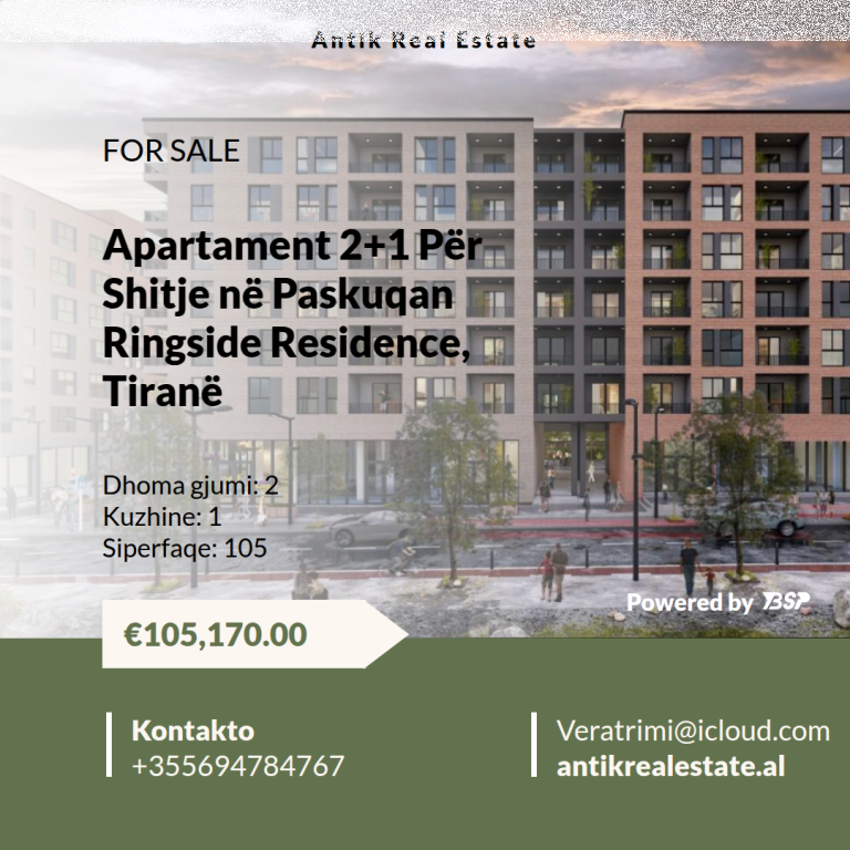 APARTAMENT PËR SHITJE NE RINGSIDE RESIDENCE