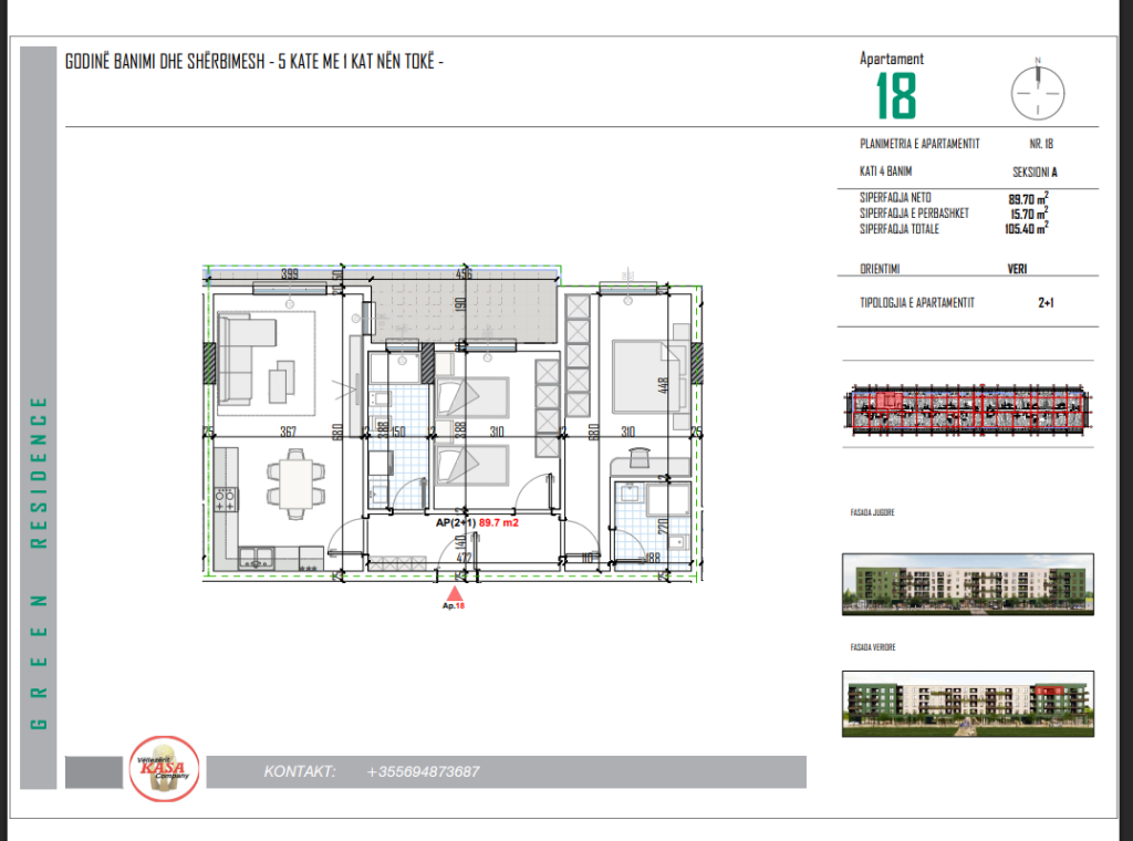 Shitet apartament 2+1,Kompleksi GREEN REAIDENCE
