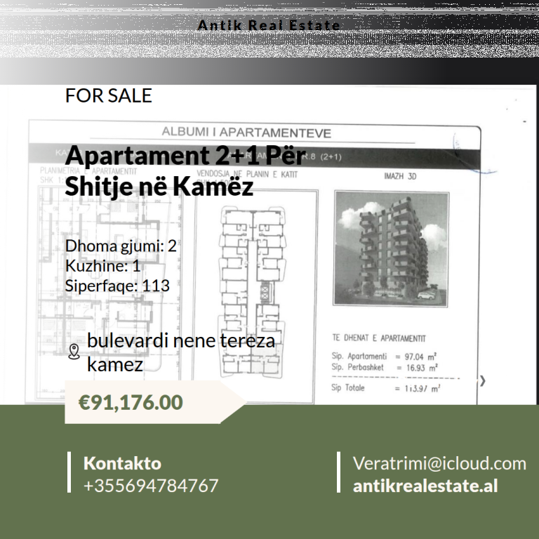 APARTMENT FOR SALE IN KAMEZ 2+1