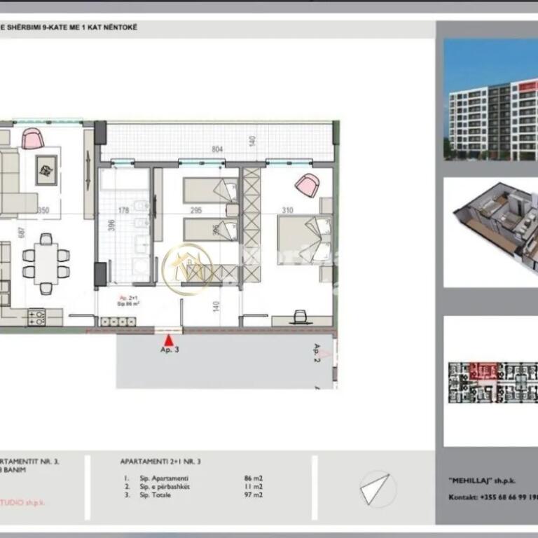 Shitet Apartament 2+ 1, Kamez,  Cmimi 79000 Euro.