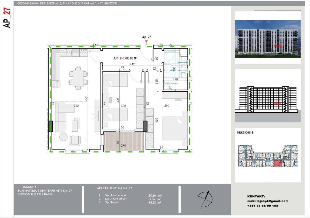 Apartment 2+1+Balcony for sale in Kamez