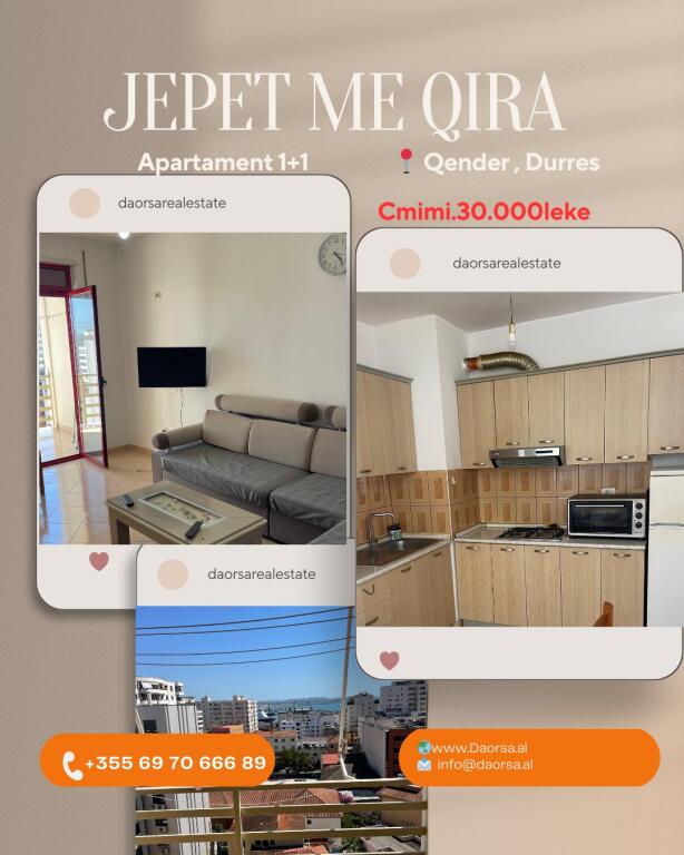 🏡 Apartment 1+1 for rent in the center of Durrës, near the Polyclinic!