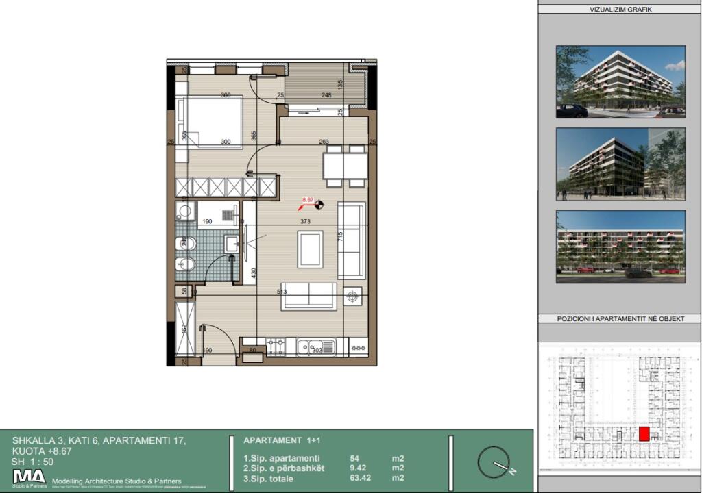 Shitet Apartament 1+1 - Kamez, Perballe Everestit - 700€/m2