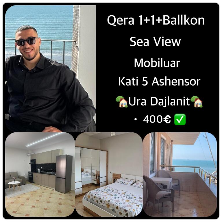 Qera Apartament Sistemin 1+1 me ballkon te madh  PAMJE DETI SEA VIEW 🌊📍Ura Dajlanit, PLAZH  • 400€ ✅
