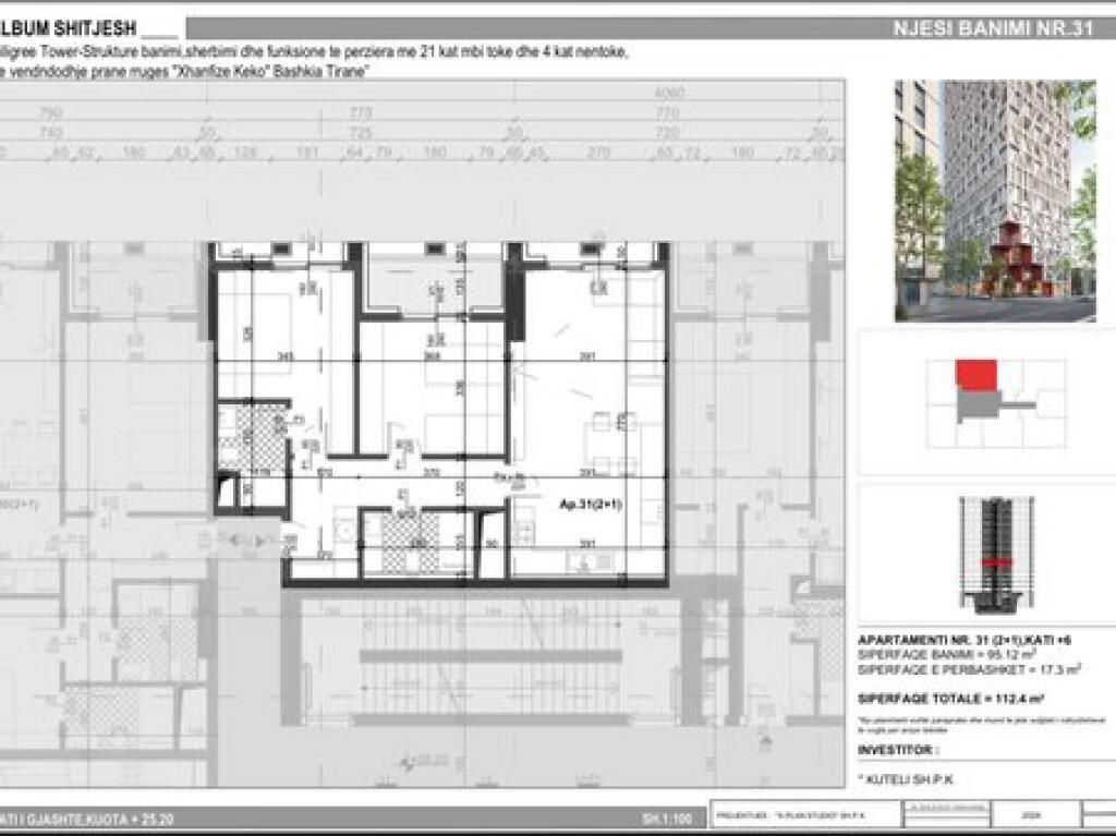 Shitet, Apartament 2+1, Rezidenca Filigree Tower, Tirane.